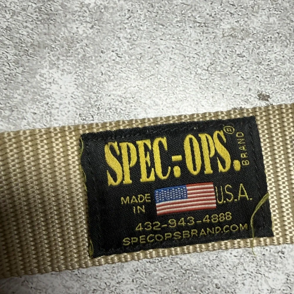 Spec-Ops Brand Adjustable Tactical Waist Strap Belt Tan Nylon Made In USA Hook